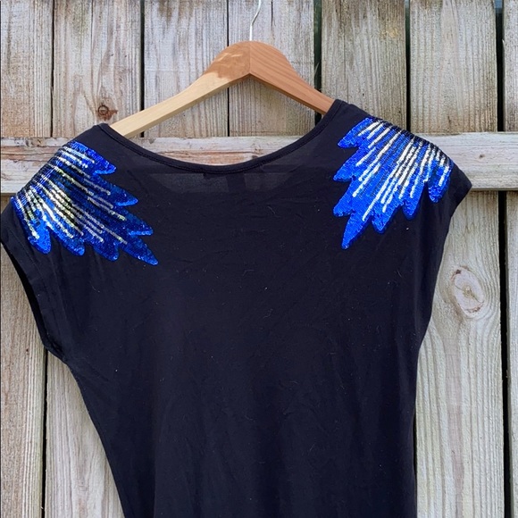 EUC Forever 21 Black Blue Sequins Top - Picture 9 of 9